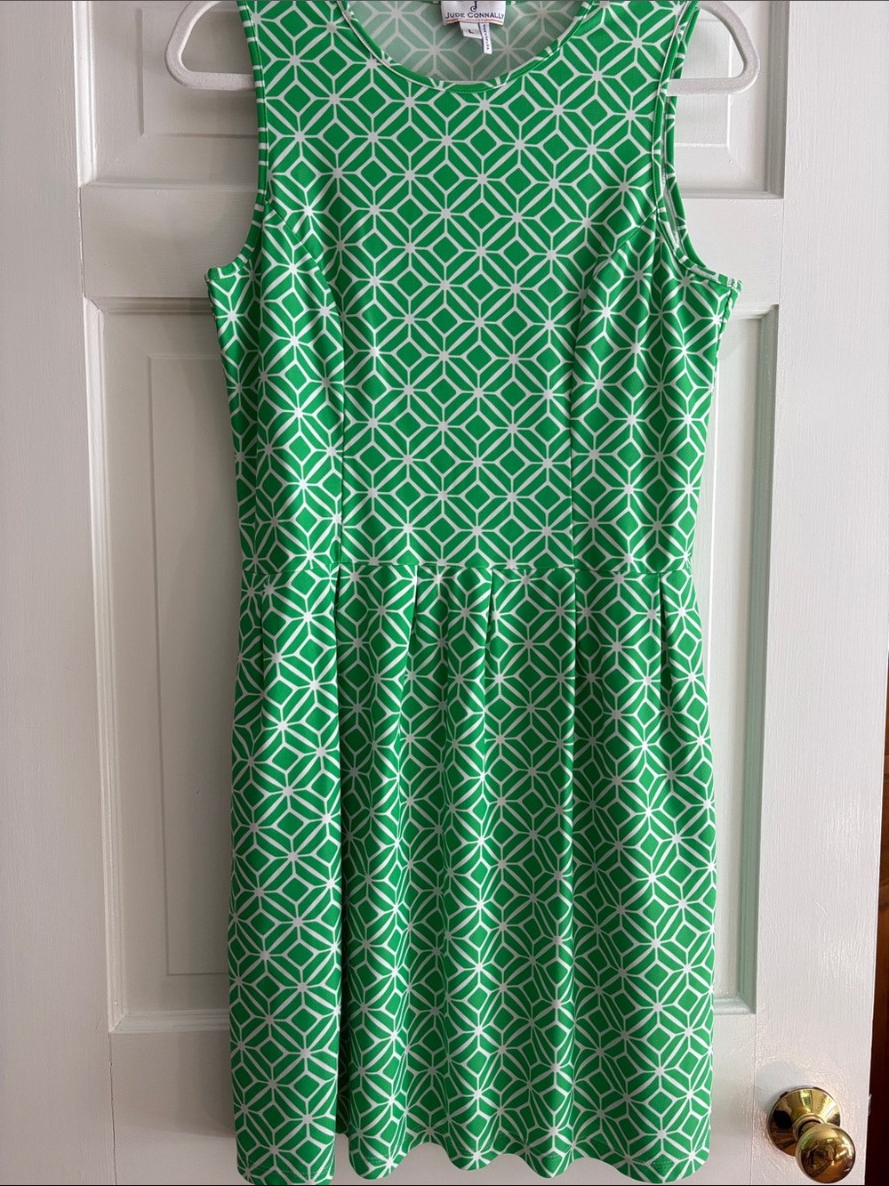 Jude Connally Green and White Geometric Sleeveless Dress